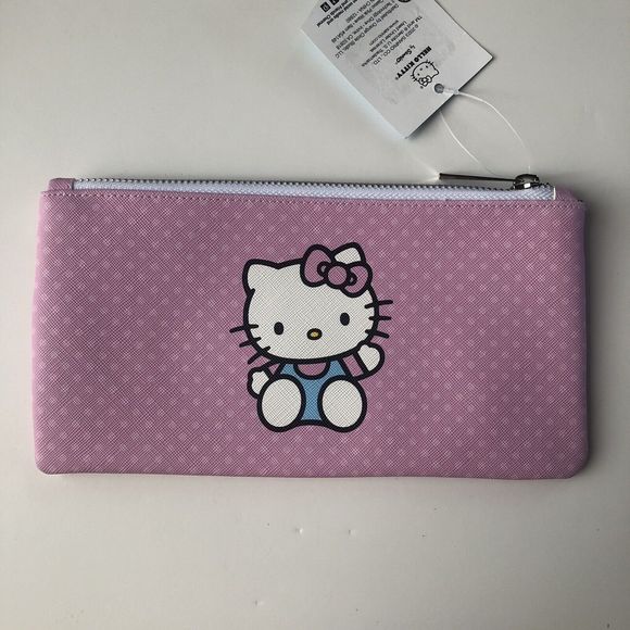 Sanrio Hello Kitty Pencil Pouch Pink Zip Up Hand Bag Pen Case 8.75" x 4.25" New - Picture 3 of 5